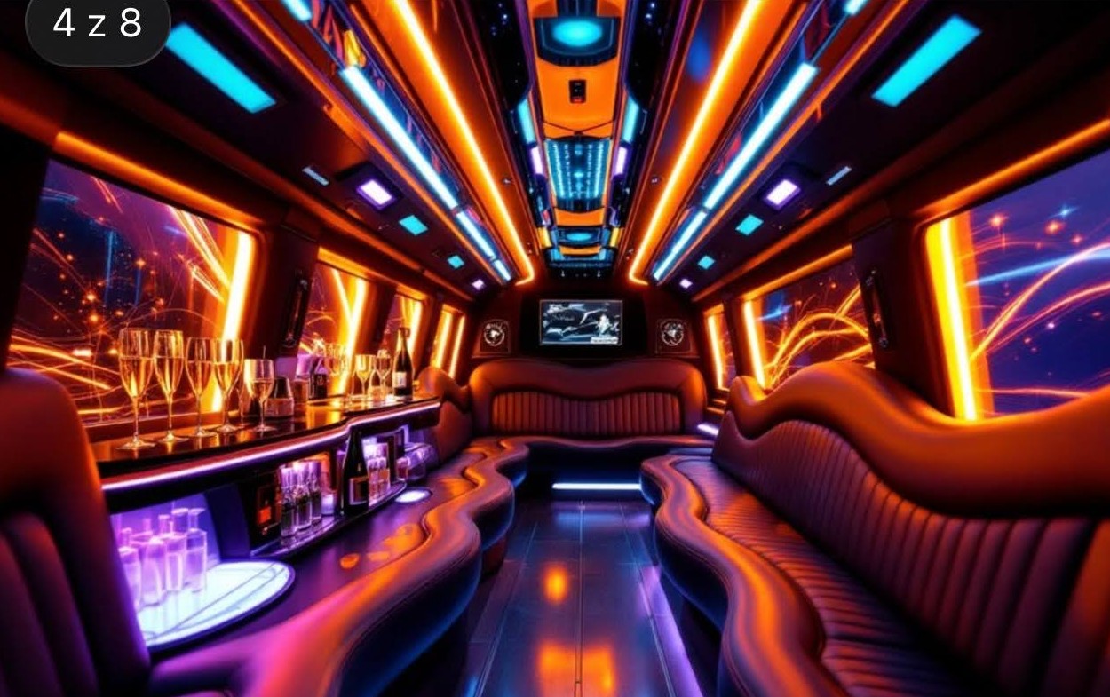 Neon-lit private lounge inside the Hummer H2